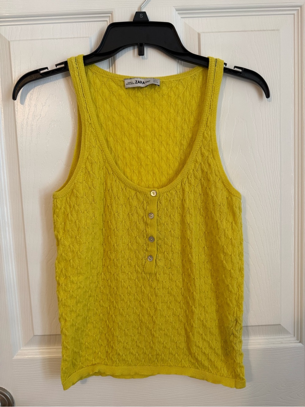 Zara Bright Yellow Knit Tank with Button Placket
